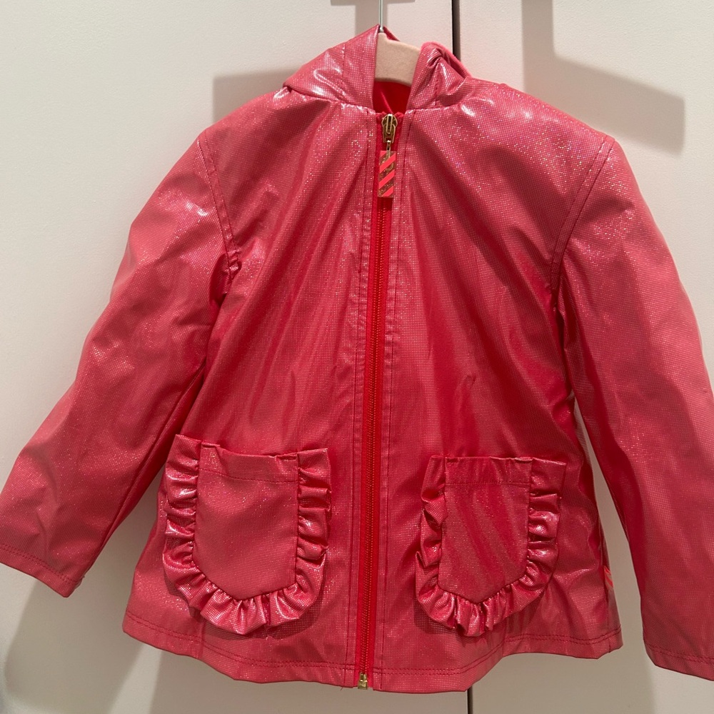 Girl pink with sparklers warm raincoat. Size 4